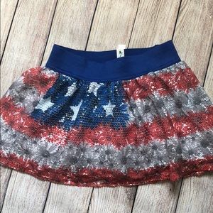 Justice red, white, and blue sequined skort